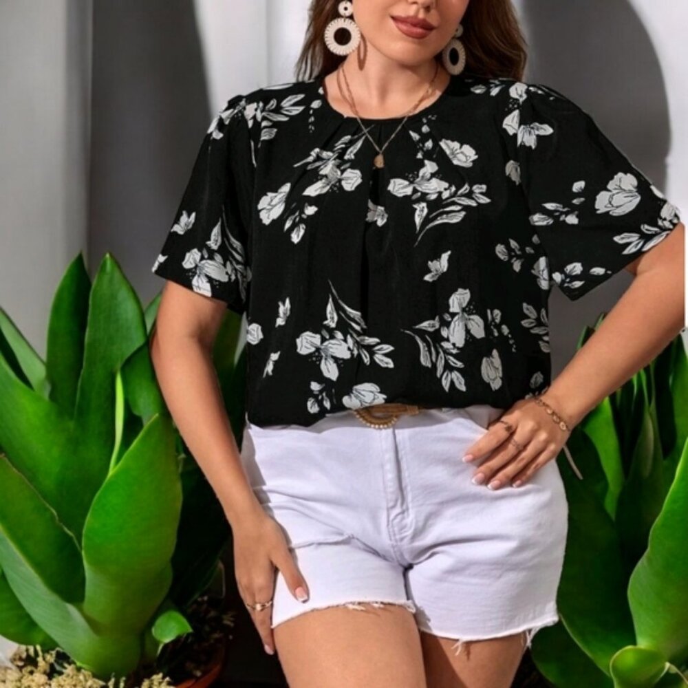 SHEIN Clasi Plus Floral Print Puff Sleeve Blouse 4X